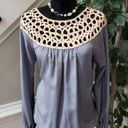 Esley  Women Blue & Beige Open Weave Boho Bohemian Neutral Top Blouse Size Medium Photo 0