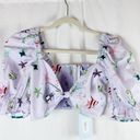 HILL HOUSE The Isabella Top in Sea Creatures Purple Tie Cropped Puff Sleeves S Photo 2