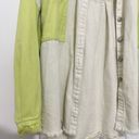 POL  lime green neon Cotton Denim Button-Up Long Sleeve Frayed Edge Shirt Shacket Photo 1