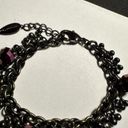 Coldwater Creek  Gunmetal Tone & Purple Beads Beaded Charm Bracelet Adjustable Photo 2