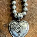 NWOT Handmade Etched Western Navajo Pearl Beaded Necklace w/ Heart Pendant Photo 1