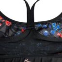 Gottex  Floral Sports Bra Size Medium Black Mesh Athletic Workout Gym Racerback Photo 5