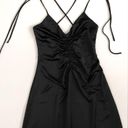 Jason Wu  Black Satin Tie Strap low black slip midi dress ruched S Photo 4