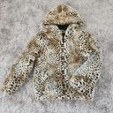 Donna Salter's Fabulous Furs Hooded Leopard Print Faux Fur Jacket Size Small Photo 0