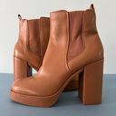 Gianni Bini Ah-Mazed Caramel Brown Leather Block Heel Platform Chelsea Boots Photo 3