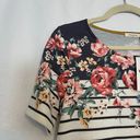 12PM by Mon Ami NWT  Short Sleeve Striped & Floral Blouse White/Blue Small Photo 2