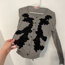 CAbi  Applique Cardigan style 100 Gray Black Crochet Cotton Button Down Sweater S Photo 5