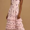 Lulus Fated for Love Pink Floral Print Pleated Halter Midi Dress Photo 0