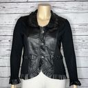 L.A.M.B. Caprice NWT Sz XL Black Rayon Knit - Leather Skin Ruffle Button Down Jacket Photo 1