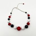 Vintage Red White Blue Acrylic Chunky Graduated Bead Statement Necklace 16” Photo 4