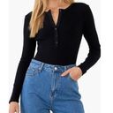Free The Roses  Ribbed Knit Henley V-Neck Button Front Bodysuit Top Black Large Photo 8