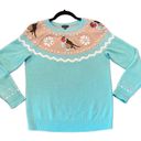 Talbots  turquoise winter bird print wool blend sweater Mp Photo 1