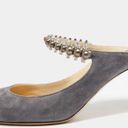 Jimmy Choo  Grey Suede Bing Crystal Embellished Mules Size 37 Photo 4