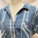 Thread and Supply  Plaid Chambray Short Sleeve Button Up Blouse Size S Photo 1