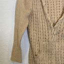 DKNY  Beige Cable Knit V-Neck Hooded Sweatshirt EUC Sz Sm Cotton Pullover Photo 3