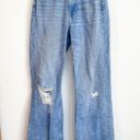 ZARA  Medium Blue Distressed Wide Straight Leg Jeans  Photo 0