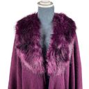 Young USA Knit Poncho Cape Shawl Faux Fur Collar Fringe OSFM Plum Purple NEW! Size undefined Photo 2