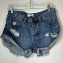 One Teaspoon  Bandits Denim Shorts Relaxed Fit Long Rise Twisted Cuff Hem Photo 0