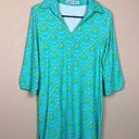 Barbara Gerwit Women’s Tassel Rope Print Blue Green Collared Split Neck Tunic Photo 0