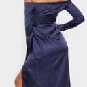 Pretty Little Thing s Satin Blue Off Shoulder Dress Photo 1