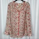 Modcloth  Coral Orange&Purple Floral Long Sleeve Blouse Sz.L Photo 1