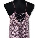 Lush Clothing Lush Chevron Print Lace Up Back Navy Cream Burgundy Sleeveless Swing Dress Photo 5