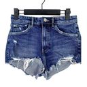 ZARA  Cuttoff Mid Rise Frayed Jean Shorts Raw Ripped Hem Pockets 4 Blue #1716 Photo 0