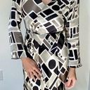 POLECI🍒SZ 4🍒100% SILK BLACK AND WHITE PRINTED WRAP DRESS TASSELED WAIST TIE🍒 Photo 0