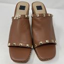 White House | Black Market WHBM Studded Espadrille Wedge Sandals 9 Brown Slip On Leather Square Open Toe Photo 1