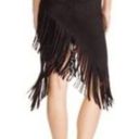 AQUA  Women's Faux Suede Long Fringed Asymmetrical Wrap Style Black Skirt Size S Photo 1