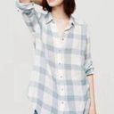 Lou & grey  Dove Gray Buffalo Check Button Down Boyfriend Shirt Medium Photo 1