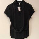 Dress Barn  Women's Belted Top Blouse Button Down Collared Work Black Size Large Photo 0