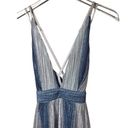 Luxxel  Plunging Halter V-Neck Striped Sparkly Maxi Dress in Silver/Blue Photo 3