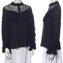 Alexis  Silk Lace Trim Mock Neck Blouse with Faceted Buttons Black Size L Photo 1