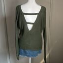 Full Tilt  Army Green Crewneck Ling Skeeve Sweater with Low Cut Out Back Photo 2