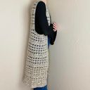 Vintage Handmade Cream & Brown Crochet Long Hippie Open Vest Photo 4