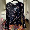 Parker  Chiffon Plum Blossom Floral Bell Sleeve Wrap Blouse Size XS Photo 0