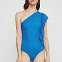 BCBGMAXAZRIA  One Shoulder Ruffle Striped Bodysuit Photo 0