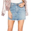 AGOLDE  Quinn Denim Mini Skirt Size 24 Lightly Distressed Blue In Devotee Wash Photo 0