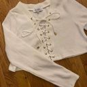 Sabo Skirt White Long Sleeve Lace up Tie Ribbed Crop Top Photo 0
