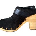 Veronica Beard Black Dacey Suede Heeled Clogs Size 7 Leather Boho Mules Photo 4