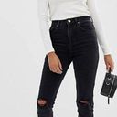 ASOS  High Rise Farleigh 'Slim' Mom Distressed Denim Jeans Washed Black Size 26 Photo 7