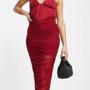 ASOS NWT  Design Corset Halter Mesh Ruched Midi Dress in Oxblood Size 4 Photo 0