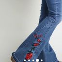 Umgee Floral Embroidered High Rise Raw Hem 5 Pocket Flare Jean 30 Photo 2