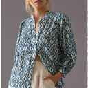 Pilcro  ANTHROPOLOGIE Cotton Blue Embroidered Button down Costal Top Size Medium Photo 0