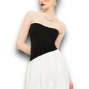 NEW Commense Strapless Asymmetrical Pleated Maxi Dress Black White Size Small Photo 3