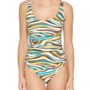 DKNY  Animal Print Multi Mesh Side-Stripe Ruched One-Piece Swimsuit Size 10 NWT Photo 2