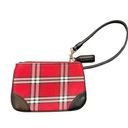 Liz Claiborne  Red Plaid Wristlet With Leather Accents & Zipper Closure Photo 0