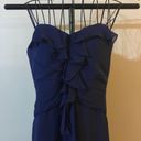 Badgley Mischka  Marina Blue Silk Strapless Ruffle Front Gown Dress Photo 2