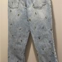 Tinseltown Distressed Light Denim Mom Jeans With Small Embroidered Sunflowers Photo 6